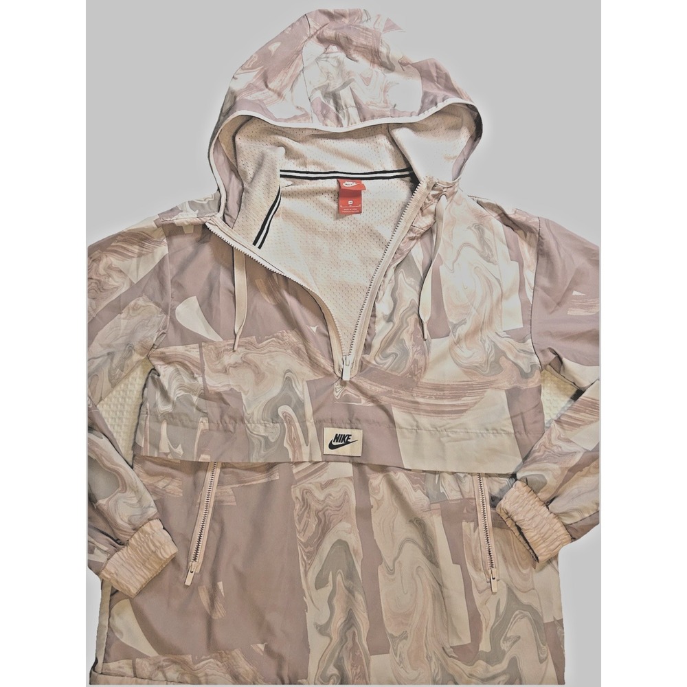 Nike Women's Medium 1/2 Zip Rain Jacket Windbreaker Marbled Pink White Pullover - Picture 3 of 16